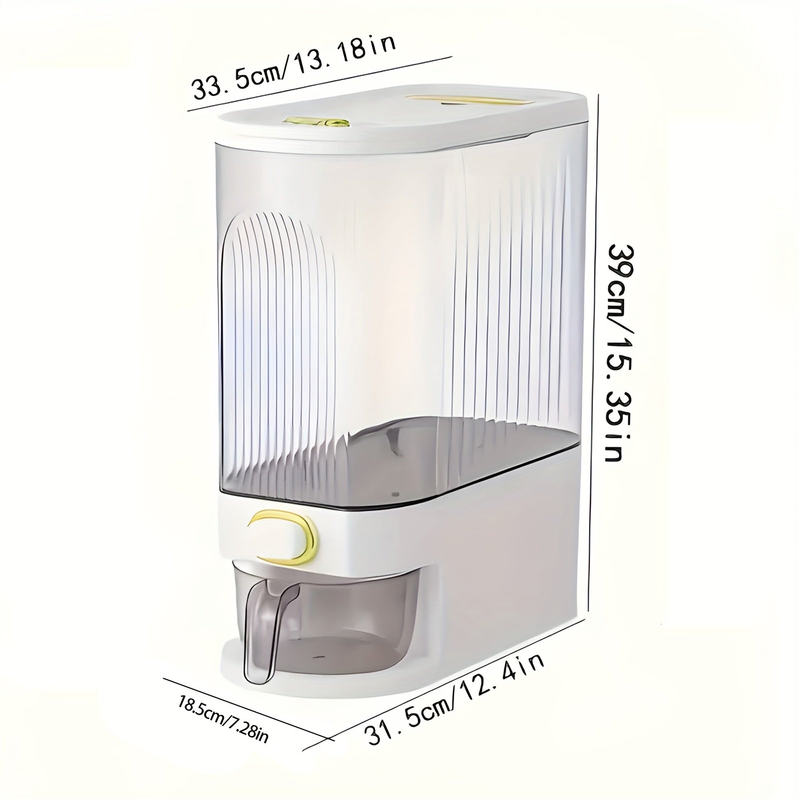 Large Rice & Cereal Dispenser, 22Lbs Plastic Grain Storage Container with Airtight Flip-Top Lid, Clear Front Panel for Dry Foods (Rice, Corn, Soybeans), Measuring Cup & Time Dial, Pantry Bulk Grain Dispenser for Commercial