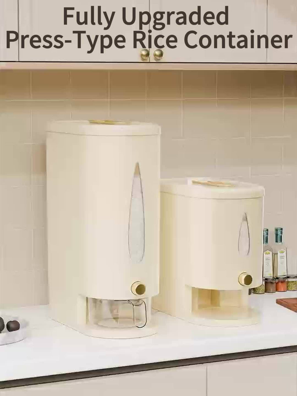Rice Dispenser 11\u002F22 Pound Large Capacity Press Cup Type Rice Container, Equipped with a Measuring Cup And Moisture-Proof Seal with Time Markings, Can Store Rice, Grains, Pet Food | One Click Design | Kitchen Storage Utensils