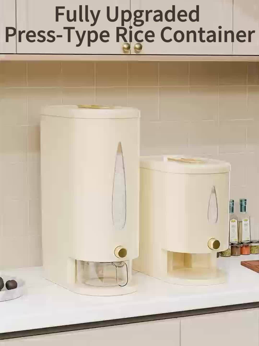 Rice Dispenser 11\u002F22 Pound Large Capacity Press Cup Type Rice Container, Equipped with a Measuring Cup And Moisture-Proof Seal with Time Markings, Can Store Rice, Grains, Pet Food | One Click Design | Kitchen Storage Utensils