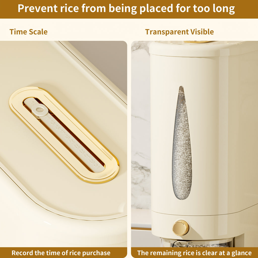 Rice Dispenser 11\u002F22 Pound Large Capacity Press Cup Type Rice Container, Equipped with a Measuring Cup And Moisture-Proof Seal with Time Markings, Can Store Rice, Grains, Pet Food | One Click Design | Kitchen Storage Utensils