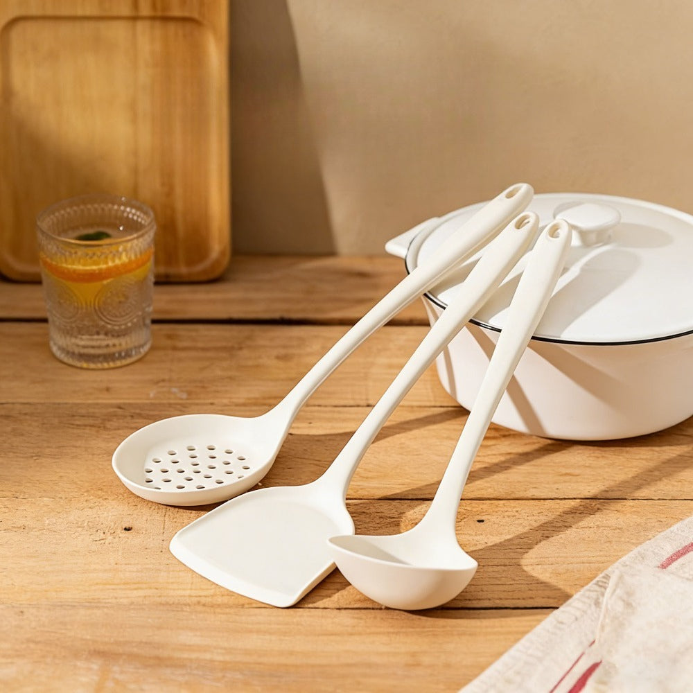 5pcs Set: Silicone Spatula, Non-Stick Pan Home Cooking Utensils, Stir-Fry Spatula, Soup Ladle, Slotted Spoon Set