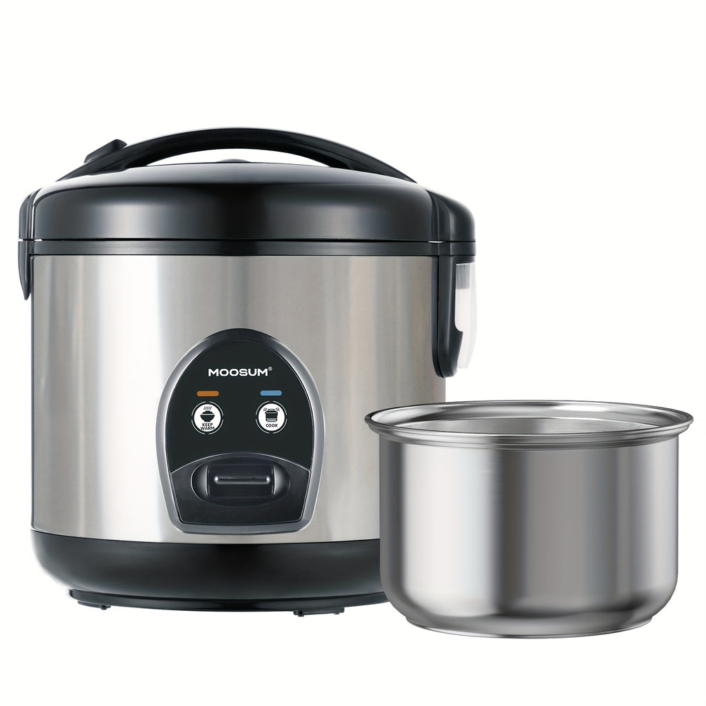 Moosum Electric Rice Cooker with One Touch for Asian Japanese Sushi Rice, 5-Cup Uncooked with Stainless Steel Inner Pot, Removable Inner Cover And Auto Warmer, Silvery