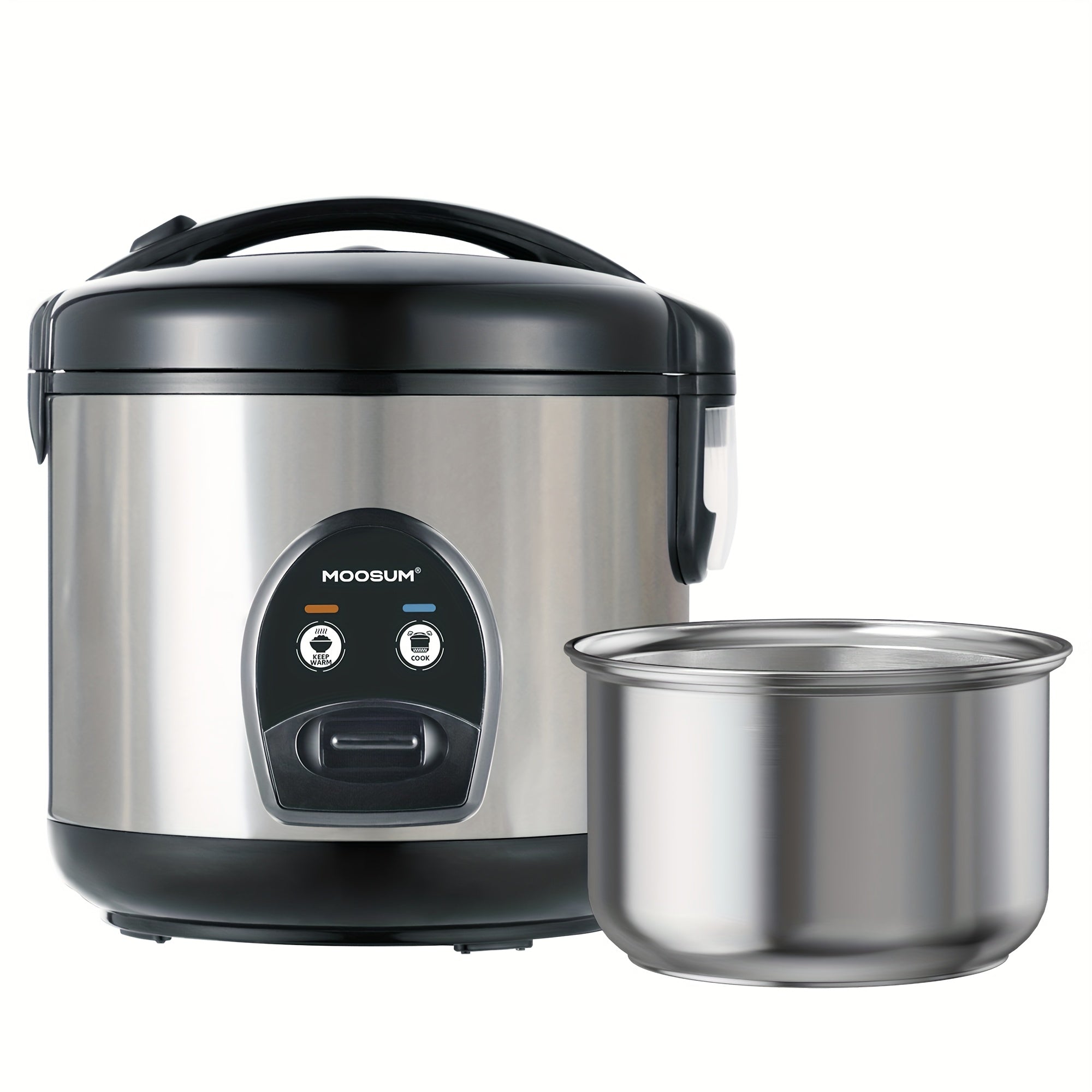 Moosum Electric Rice Cooker with One Touch for Asian Japanese Sushi Rice, 5-Cup Uncooked with Stainless Steel Inner Pot, Removable Inner Cover And Auto Warmer, Silvery