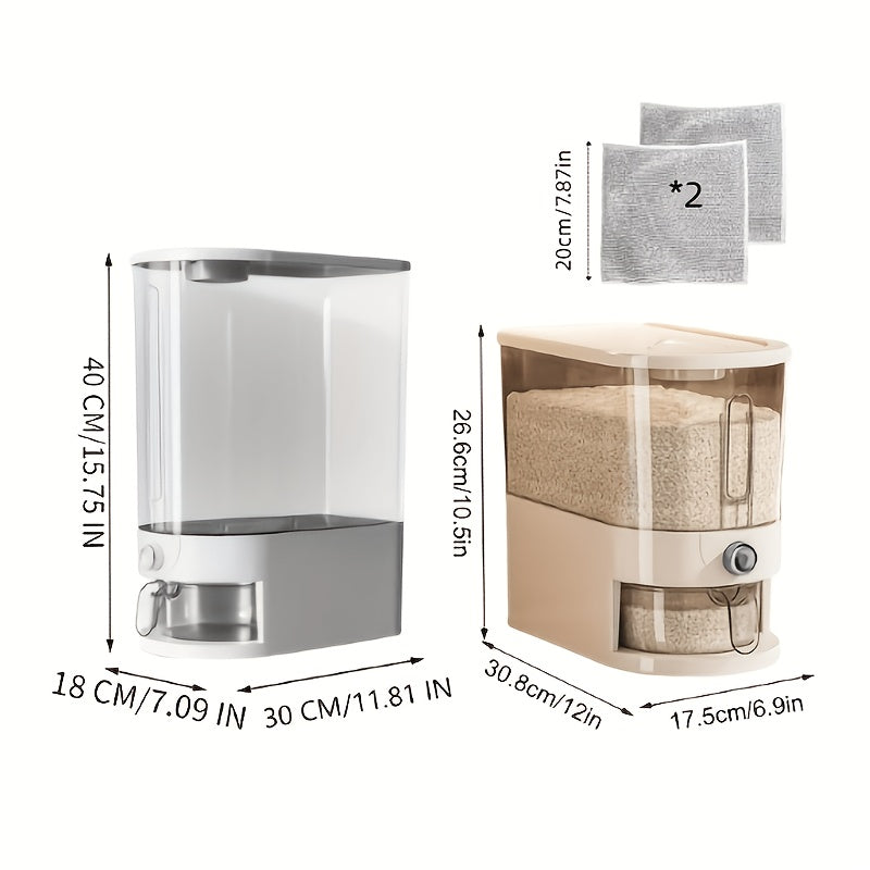 Multifunctional Large Capacity Food Dispenser, Auto Press Insect Proof Moisture Proof Container, 22LB\u002F11LB with Measuring Cup & 2 Dish Cloths for Rice, Grains, Pet Food, Coffee Beans