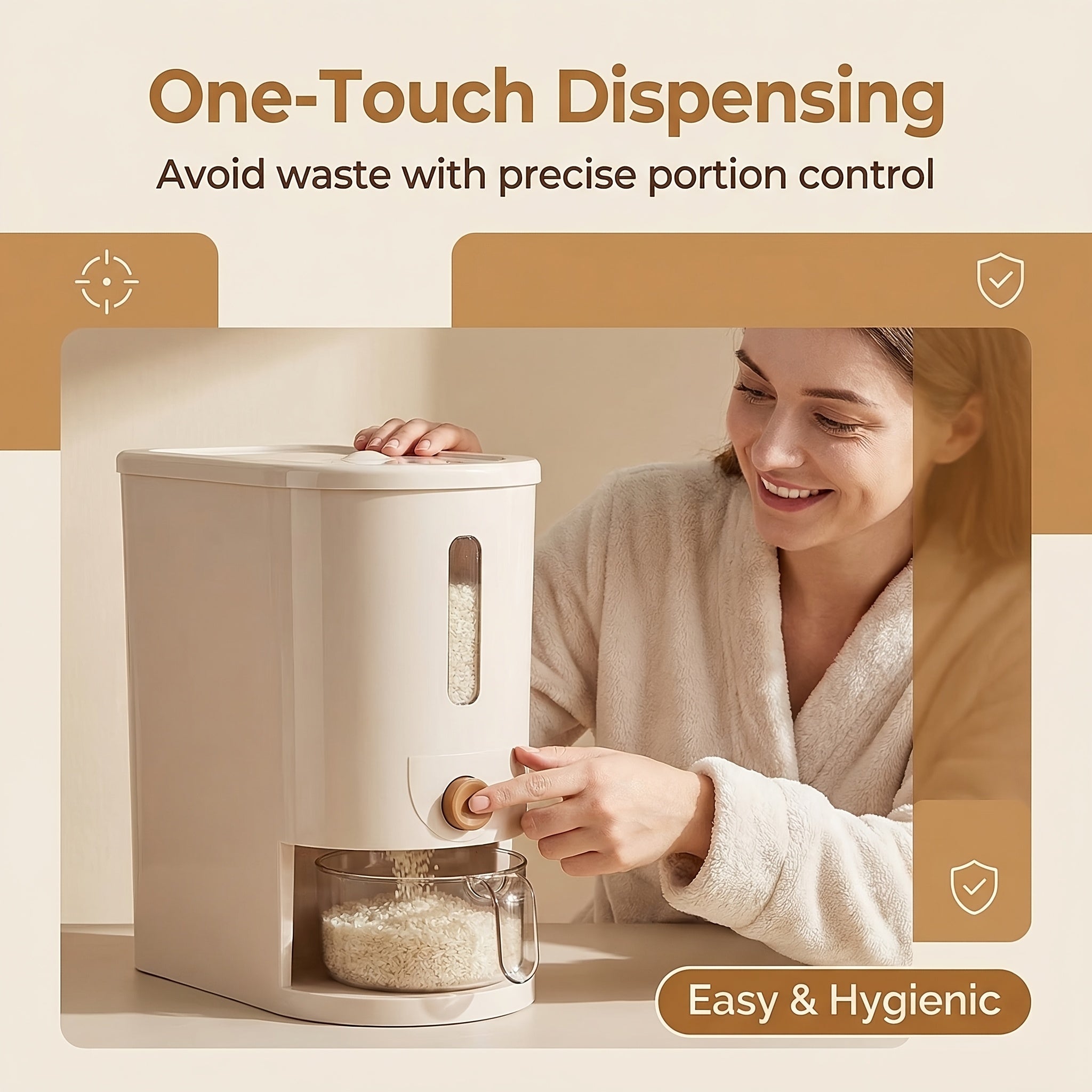 Multifunctional Large Capacity Food Dispenser, Auto Press Insect Proof Moisture Proof Container, 22LB\u002F11LB with Measuring Cup & 2 Dish Cloths for Rice, Grains, Pet Food, Coffee Beans