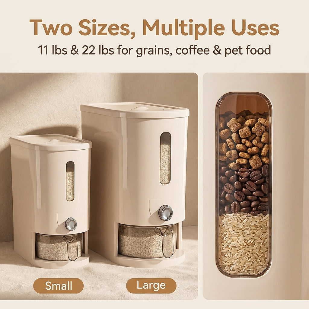 Multifunctional Large Capacity Food Dispenser, Auto Press Insect Proof Moisture Proof Container, 22LB\u002F11LB with Measuring Cup & 2 Dish Cloths for Rice, Grains, Pet Food, Coffee Beans
