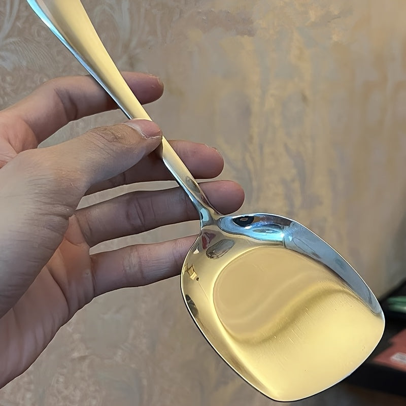 6pcs stainless steel long-handled service spoon set, oversized meal spoon, long-handled spoon, generous head spoon, serving spoon, public spoon, for rice, soup, porridge, catering service tableware, Buffet Serving, Professional Serving Set, Oversized