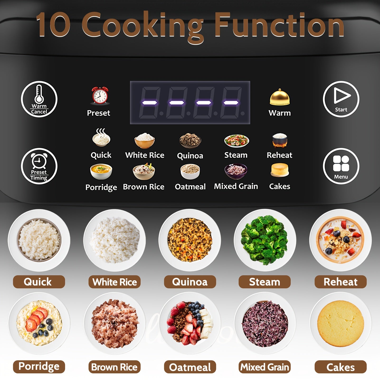 Bluebow 67.63oz Mini Digital Rice Cooker, 10-in-1 Portable Multi Function Rice Cooker, Auto Presets, Non Stick Inner Pot, Touch-screen, Delay & Keep Warm, Black