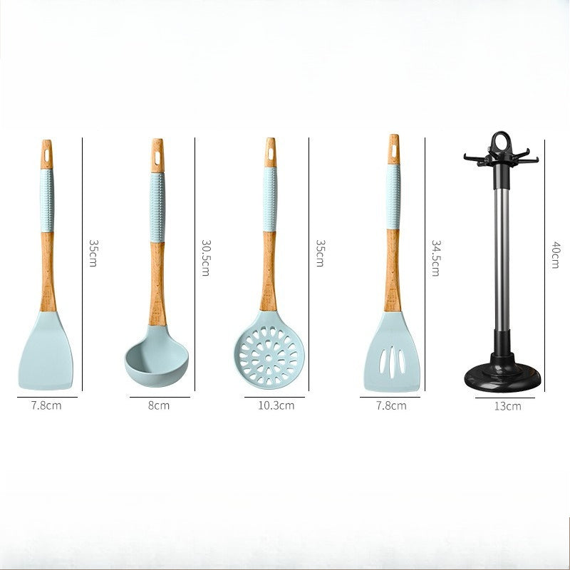 5pcs Silicone Kitchenware Set | Nonstick Cooking Utensils with Wooden Handle, Heat-Resistant Spatula and Spoon Set for Home Use, Ideal for Various Holidays
