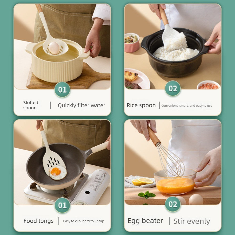 10pcs Set: Silicone Spatula, Non-Stick Turner, Soup Ladle, Food-Grade Slotted Spoon Home Kitchen Set