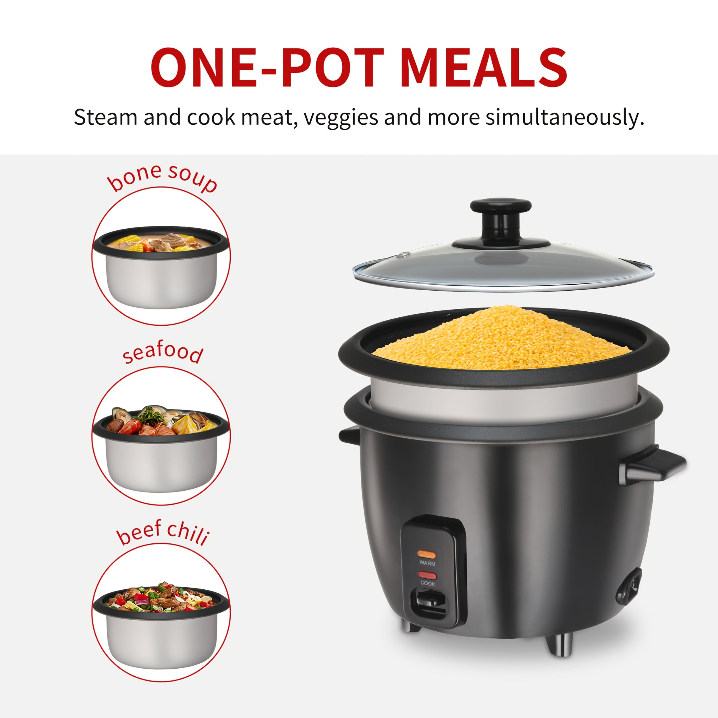 A Rice Cooker Featuring a Detachable Nonstick Pot, It Also Functions As a Yogurt Maker with an Automatic Keep Warm Feature. It Has a Large Capacity of 6 Cups When Cooked (1.5 Quarts) And 3 Cups When Uncooked. This One-Touch Operation Grain Cooker Is