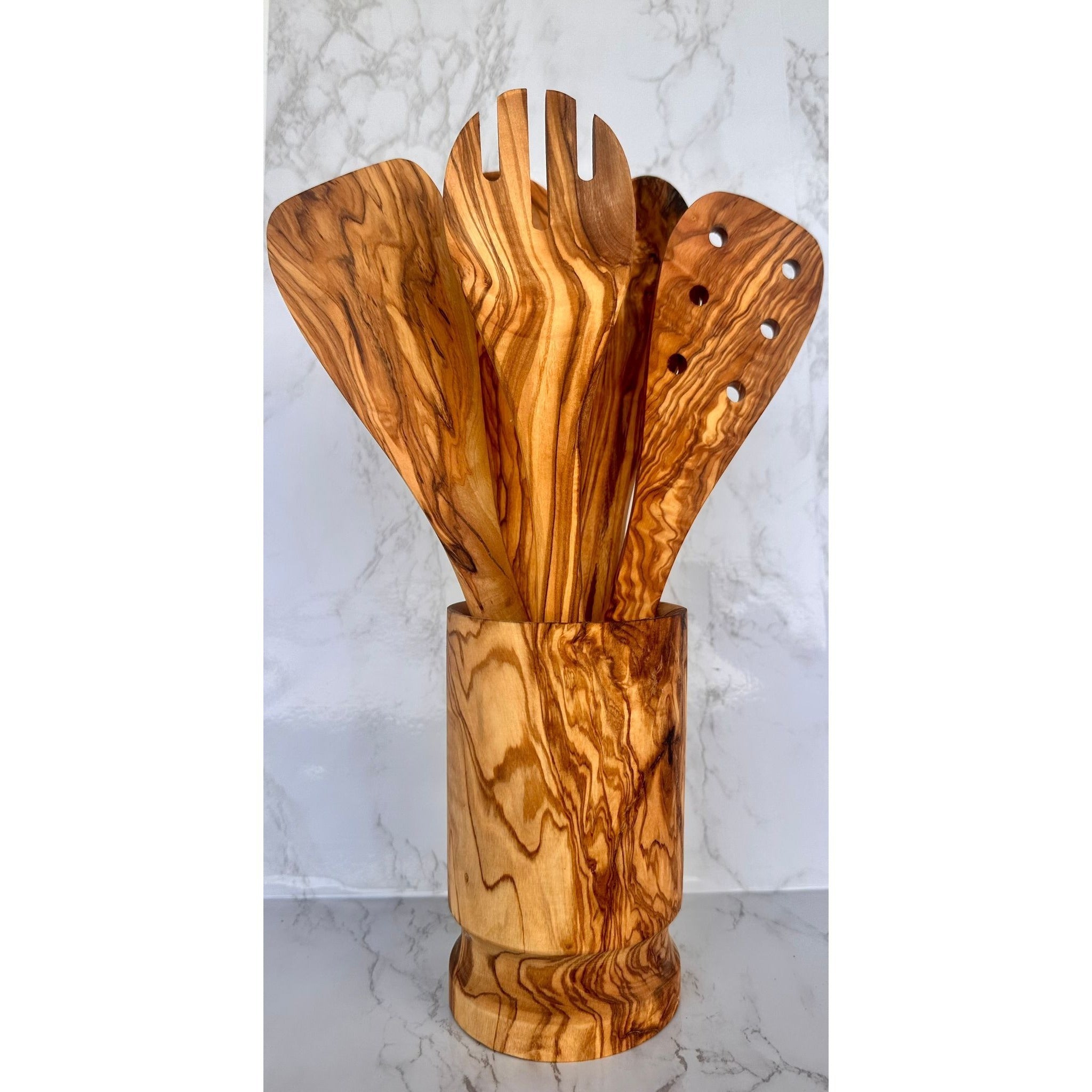 Olive Wood Kitchen Servers Set w\u002FHolder -6 Pcs