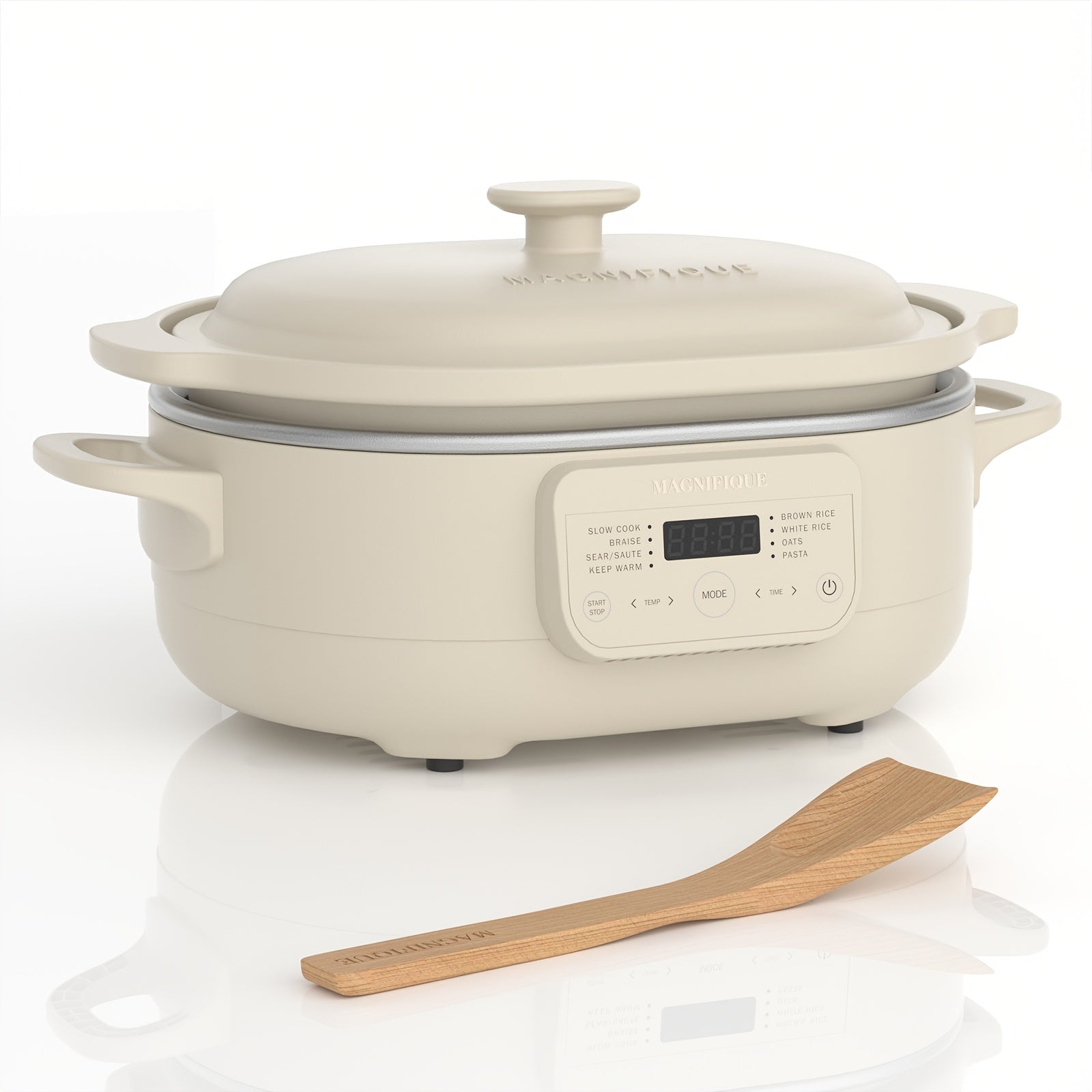 4.5 Quart 8-in-1 Clay Pot Multi-Cooker Slow Cooker with Removable Pot & Serving Spatula - Programmable Multi-Function Cooker Suitable for Braise, Sear\u002FSaute, Rice, Pasta, Oats - Clay Pot Technology, Plug, Compact for Small Kitchens