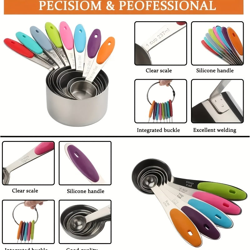 8pcs\u002F13pcs Measuring Cups And Spoons Set, 8pcs Stainless Steel Measuring Cups, 5pcs Spoons, for Dry Liquid Ingredients, Kitchen Gadgets, Kitchenware, Kitchen Accessories, Home Kitchen Items,father Gift
