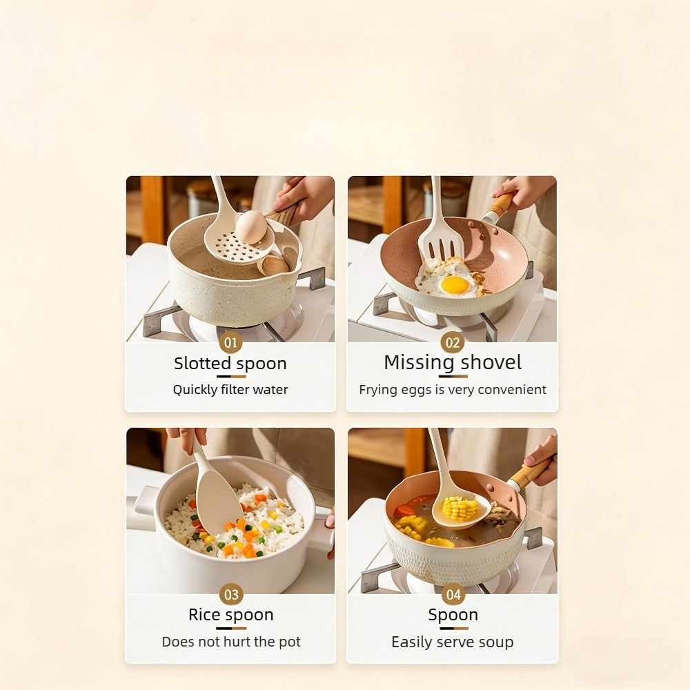 5pcs Set: Silicone Spatula, Non-Stick Pan Home Cooking Utensils, Stir-Fry Spatula, Soup Ladle, Slotted Spoon Set