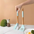 5pcs Silicone Kitchenware Set | Nonstick Cooking Utensils with Wooden Handle, Heat-Resistant Spatula and Spoon Set for Home Use, Ideal for Various Holidays