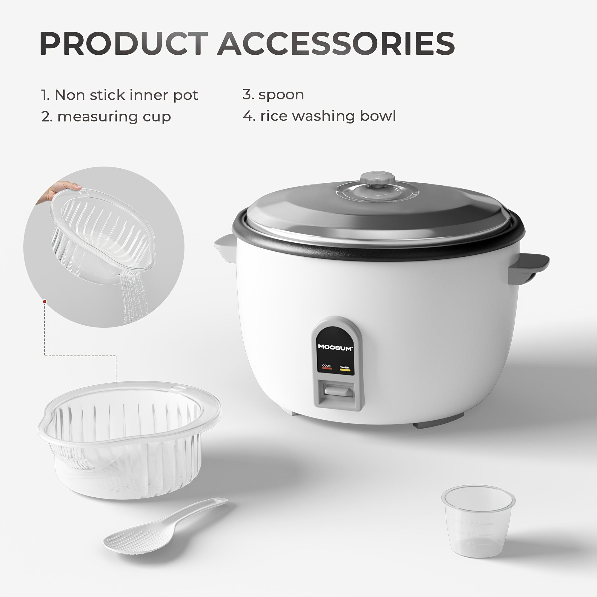 MOOSUM Commercial Rice Cooker, with a Large Capacity of 30 Cups Uncooked And 60 Cups Cooked, Features One-Touch Operation And a 12-Hour Keep Warm Function, Making It User-Friendly And Easy to Clean