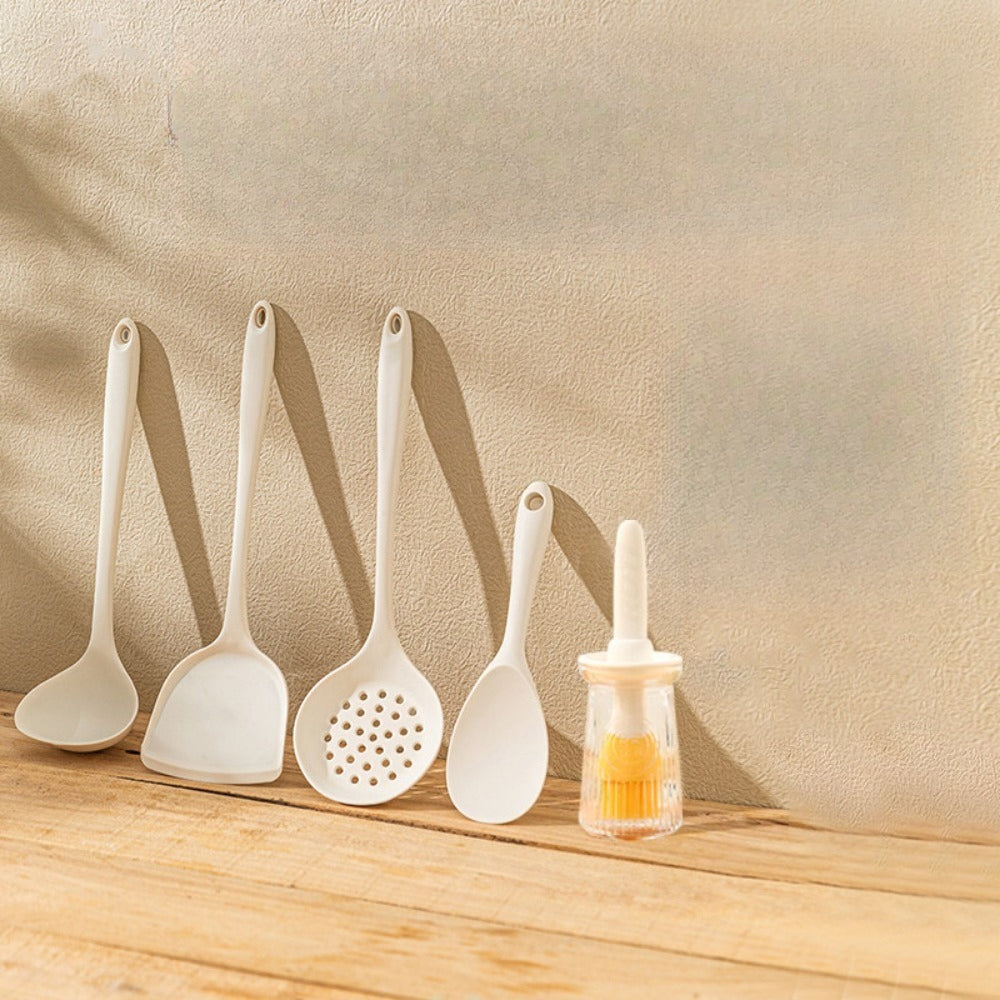 5pcs Set: Silicone Spatula, Non-Stick Pan Home Cooking Utensils, Stir-Fry Spatula, Soup Ladle, Slotted Spoon Set