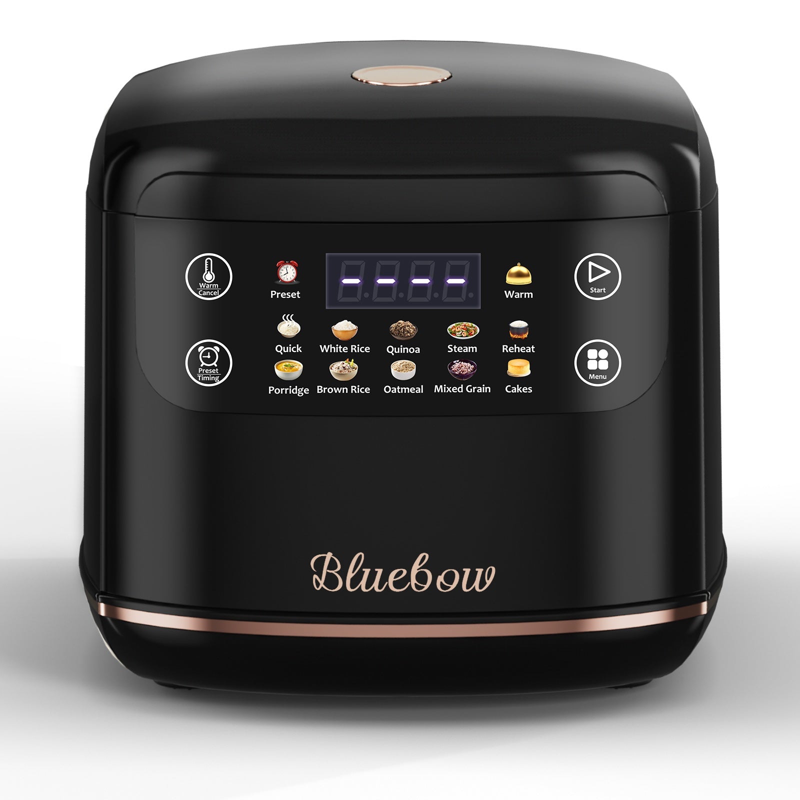 Bluebow 67.63oz Mini Digital Rice Cooker, 10-in-1 Portable Multi Function Rice Cooker, Auto Presets, Non Stick Inner Pot, Touch-screen, Delay & Keep Warm, Black