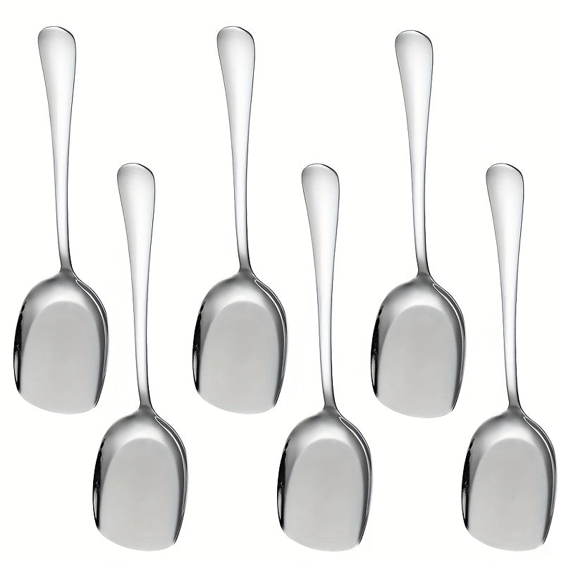 6pcs stainless steel long-handled service spoon set, oversized meal spoon, long-handled spoon, generous head spoon, serving spoon, public spoon, for rice, soup, porridge, catering service tableware, Buffet Serving, Professional Serving Set, Oversized