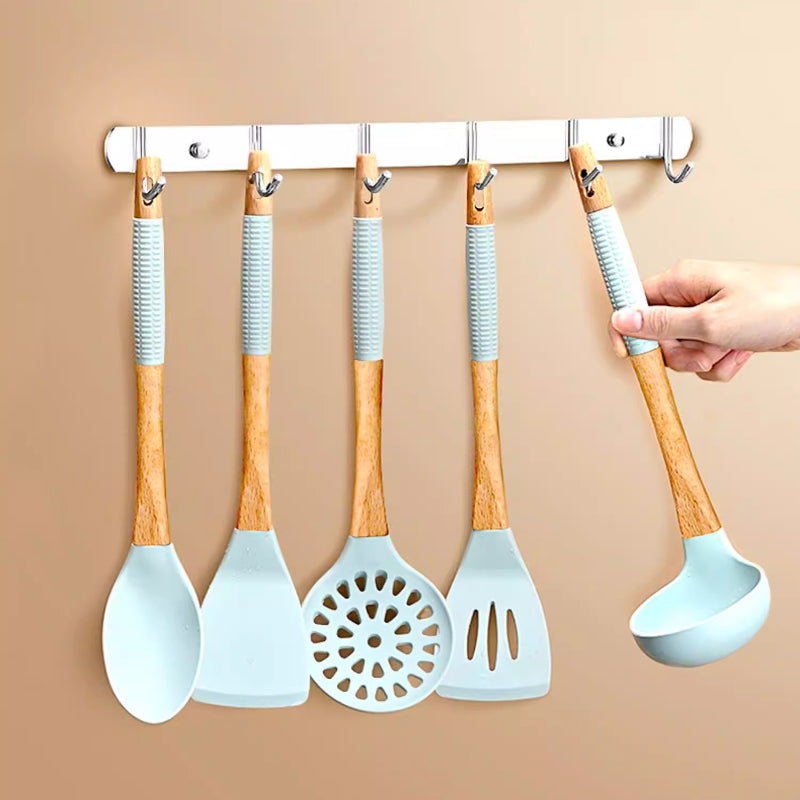 5pcs Silicone Kitchenware Set | Nonstick Cooking Utensils with Wooden Handle, Heat-Resistant Spatula and Spoon Set for Home Use, Ideal for Various Holidays