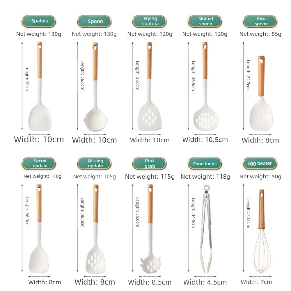 10pcs Set: Silicone Spatula, Non-Stick Turner, Soup Ladle, Food-Grade Slotted Spoon Home Kitchen Set