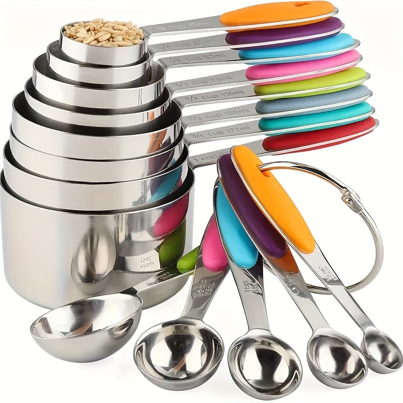 8pcs\u002F13pcs Measuring Cups And Spoons Set, 8pcs Stainless Steel Measuring Cups, 5pcs Spoons, for Dry Liquid Ingredients, Kitchen Gadgets, Kitchenware, Kitchen Accessories, Home Kitchen Items,father Gift
