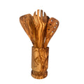 Olive Wood Kitchen Servers Set w\u002FHolder -6 Pcs