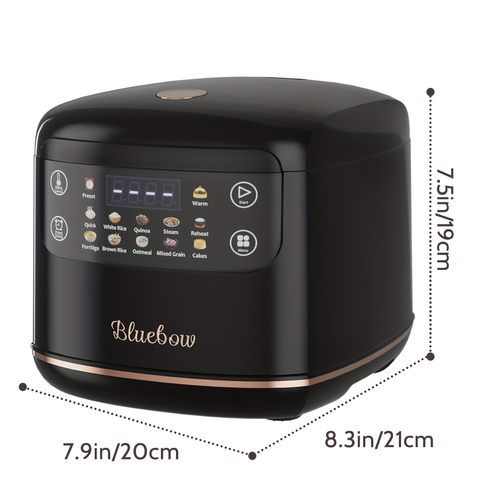 Bluebow 67.63oz Mini Digital Rice Cooker, 10-in-1 Portable Multi Function Rice Cooker, Auto Presets, Non Stick Inner Pot, Touch-screen, Delay & Keep Warm, Black