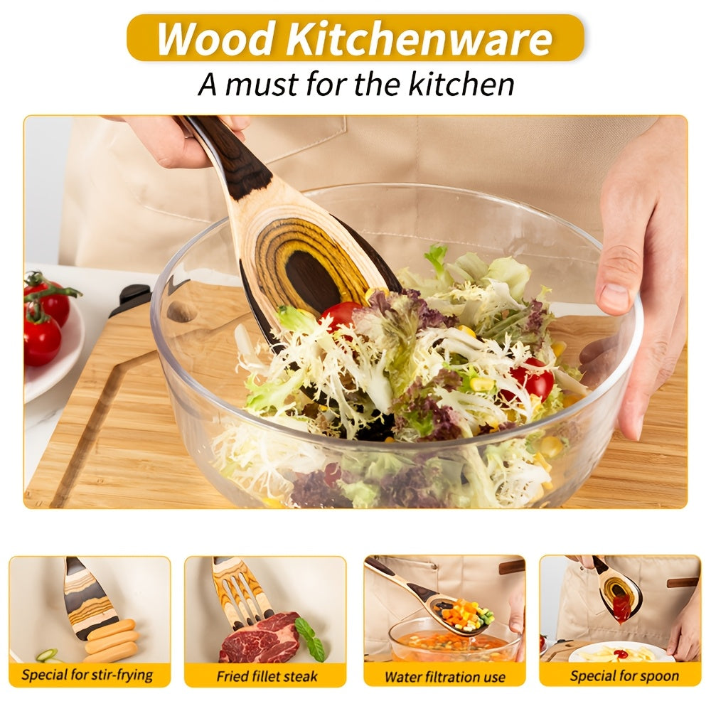 Pakkawood Spurtle Set, Kitchen Utensils Set For Cooking, WOSPONFAN 7pcs Pakkawood Wooden Cooking Spoons & Spatulas With Spoon Rest, Safe For Non-Stick Cookware, Outdoors & Kitchen Gift (Brown Spoon-7pcs)