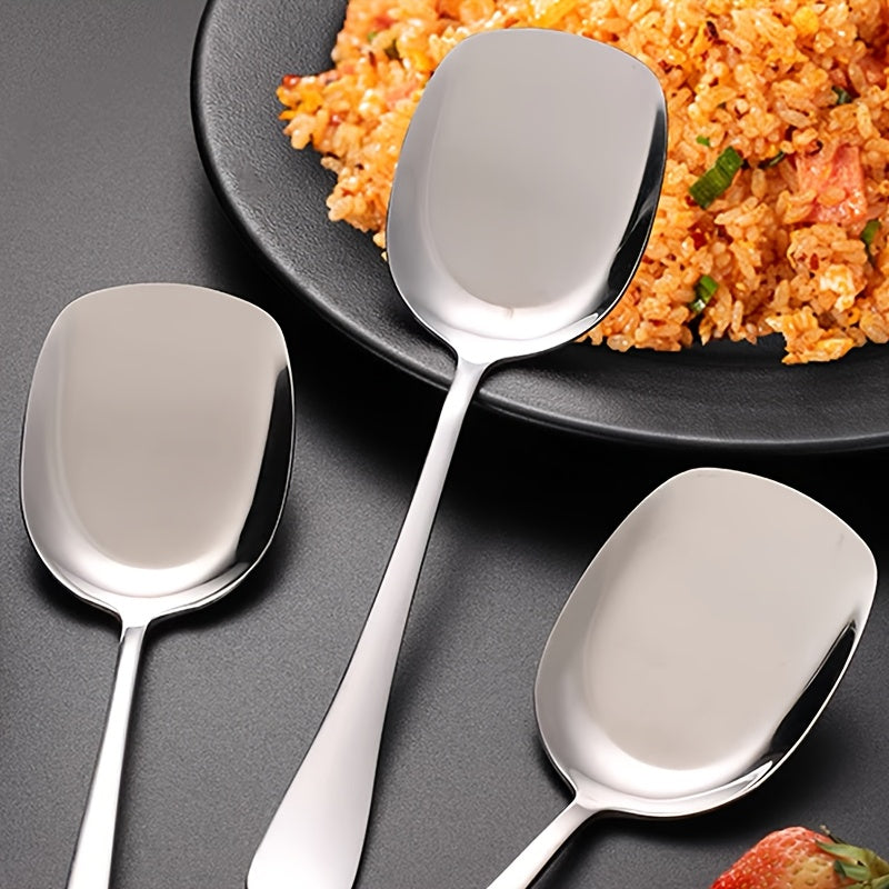 6pcs stainless steel long-handled service spoon set, oversized meal spoon, long-handled spoon, generous head spoon, serving spoon, public spoon, for rice, soup, porridge, catering service tableware, Buffet Serving, Professional Serving Set, Oversized