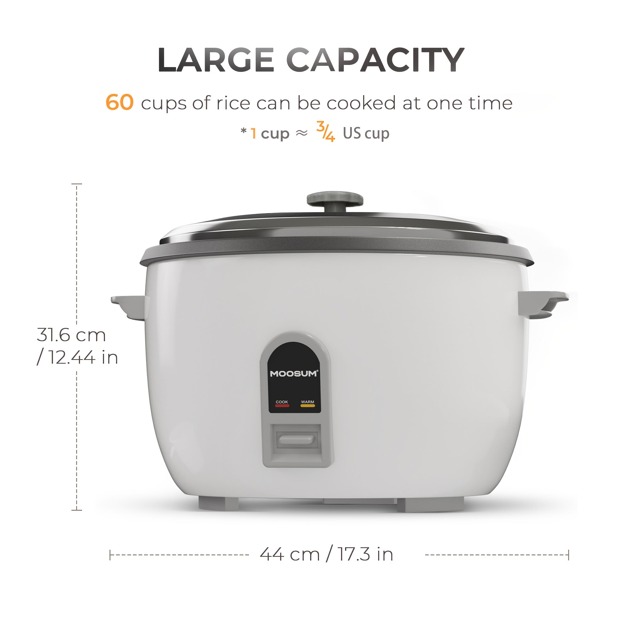 MOOSUM Commercial Rice Cooker, with a Large Capacity of 30 Cups Uncooked And 60 Cups Cooked, Features One-Touch Operation And a 12-Hour Keep Warm Function, Making It User-Friendly And Easy to Clean