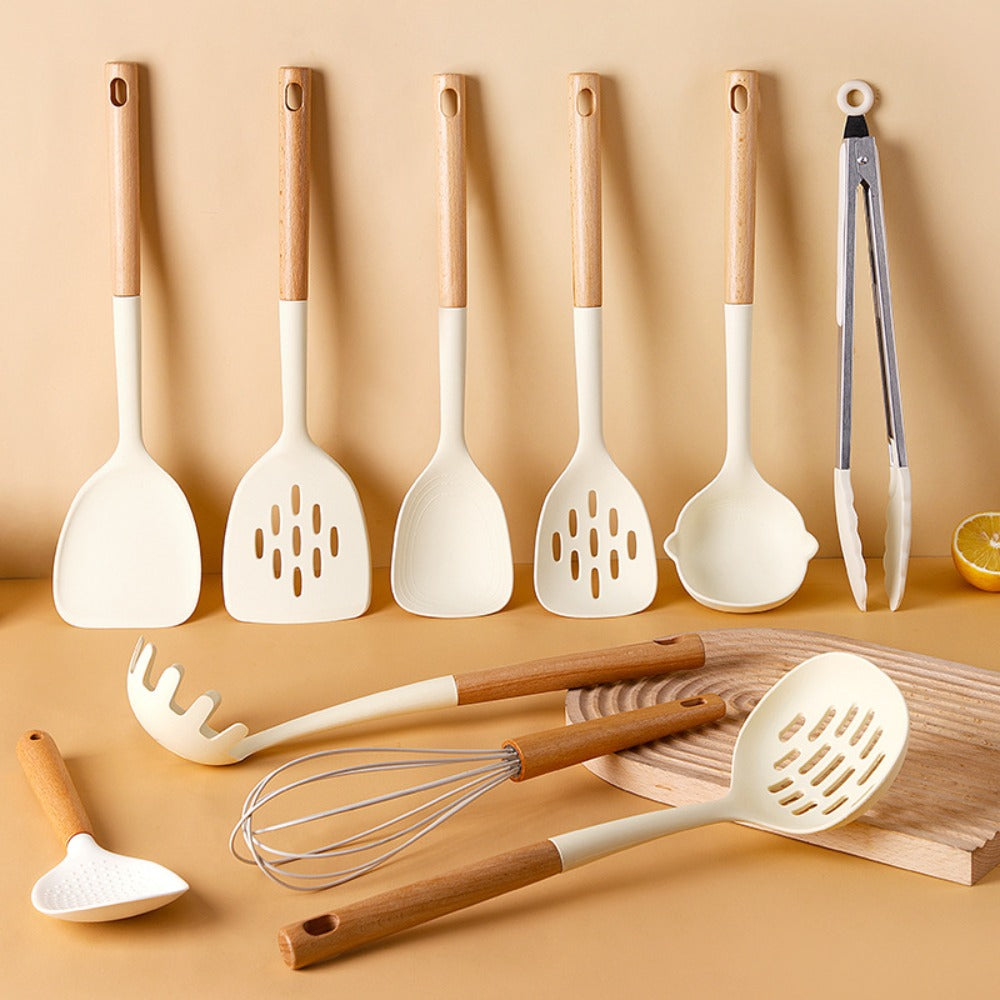 10pcs Set: Silicone Spatula, Non-Stick Turner, Soup Ladle, Food-Grade Slotted Spoon Home Kitchen Set