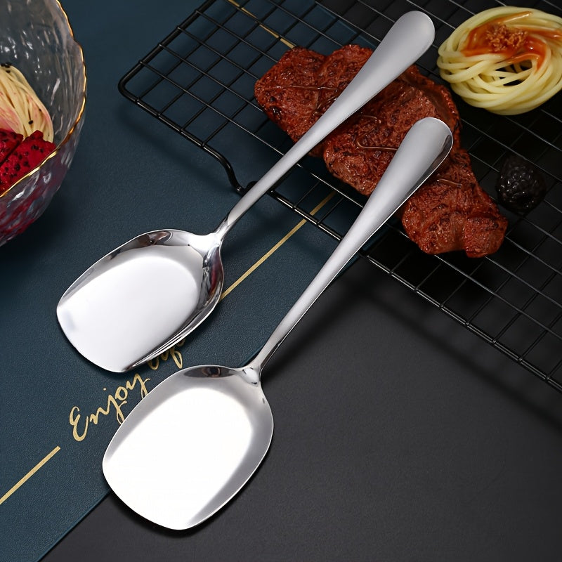 6pcs stainless steel long-handled service spoon set, oversized meal spoon, long-handled spoon, generous head spoon, serving spoon, public spoon, for rice, soup, porridge, catering service tableware, Buffet Serving, Professional Serving Set, Oversized